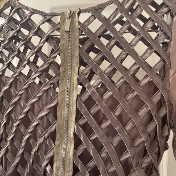 Calla Ruched Lattice Blouse Mauve Cutout Top Clubwear Y2K Stretch sz L - Picture 6 of 7